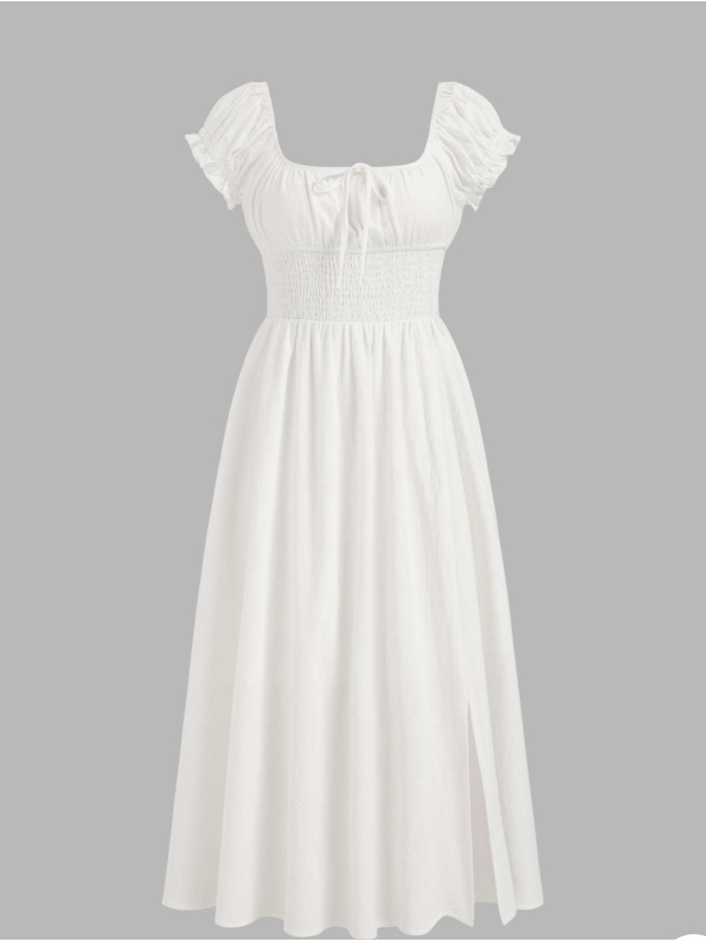Cider White Smocked Midi Dress with Puff Sleeves